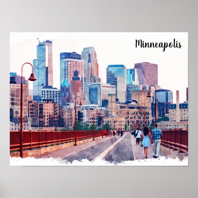 Poster Minneapolis Minnesota Skyline City View (Frente)