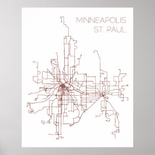 Póster Minneapolis-Rua. Rotas do trânsito de Paul