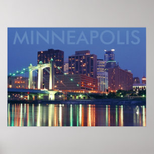 Poster Minneapolis Skyline à noite