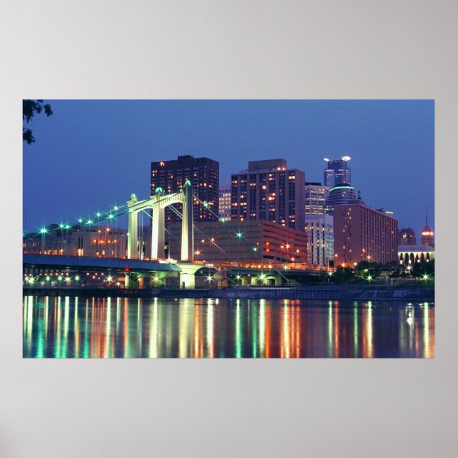 Póster Minneapolis Skyline à noite (Frente)