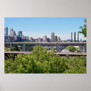 Póster Minneapolis Skyline e Pontes