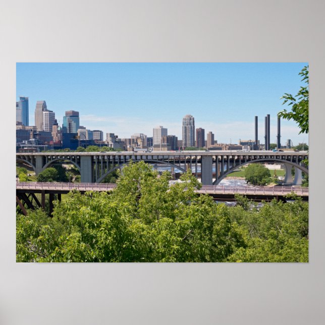 Póster Minneapolis Skyline e Pontes (Frente)