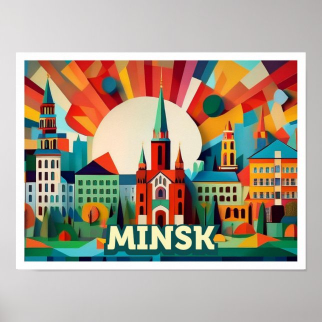Poster Minsk Belarus Viagem artística colorida (Frente)