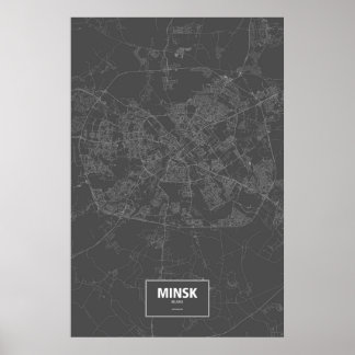 Póster Minsk, Bielorrússia (branco no preto)