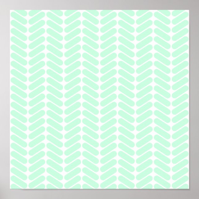 Póster Mint Green Chevron Pattern, como tricô. (Frente)