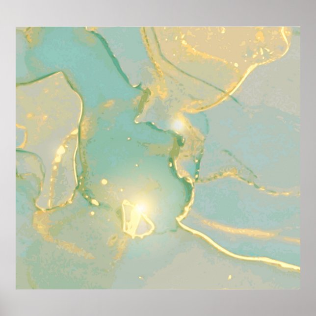 Poster Mint Green Dourado Marble: Texturado (Frente)