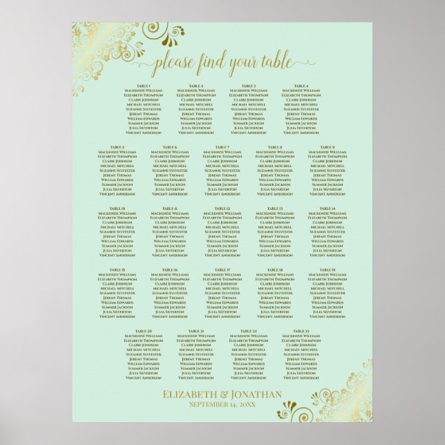 Poster Mint Green e Dourado 23 Gráfico de Casamento de Me (Frente)
