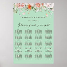 Poster Mint Green & Floral Wedding Gráfico
