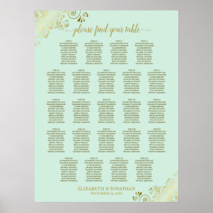 Poster Mint Green & Gold 23 Table Wedding Seating Chart