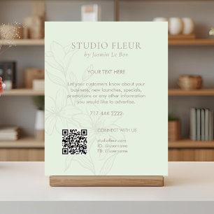 Poster Mint Green Promocional de Texto Floral Chic QR