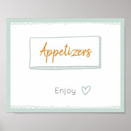 Poster Mint Minimalist Doodle Appetizer Party Sign