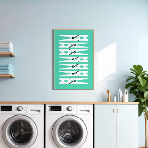 Poster Mint Vintage Clothes Pins Graphic Laundry Room Art
