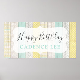 Poster Mint & Yellow Rustic Cottage Wood Happy Birday