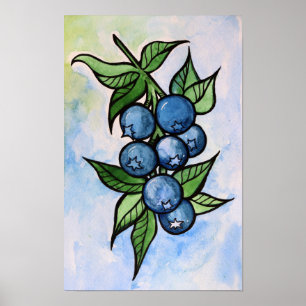 Poster Mirtilos em Aquarela