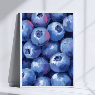 Poster Mirtilos Fruta Pintada em Aquarela