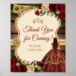 Poster Mis Quince Burgundy Floral Russo Obrigado Sinal