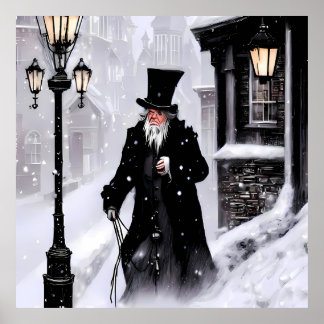 Poster Miserabilista Ebenezer Scrooge Snowy Rua Vitoriana