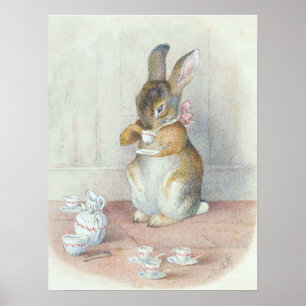 Poster Miss Bunny Bebendo Chá Arte de Parede para Berçári