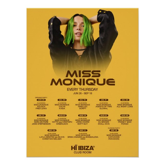 Póster Miss Monique - Hï Ibiza - Club (Frente)