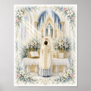 Poster Missa Latina Tradicional Primeira Missa Aquarela