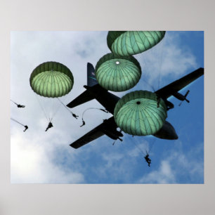 Póster Missão maciça do salto, pára-quedas, exército 