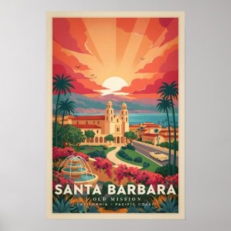 Poster Missão Velha de Santa Barbara Califórnia Poste
