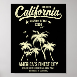 Poster Mission Beach Ca 92109 Summer Vacation San Diego C