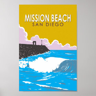 Poster Mission Beach Viagem Art Vintage