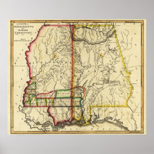 Póster Mississippi e mapa de AlabamaPanoramic