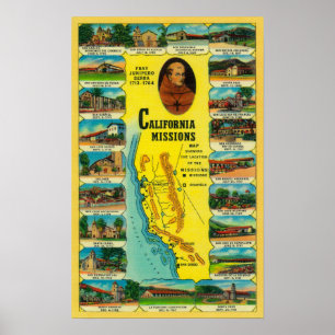 Póster Missões espanholas da exibição de Califórnia