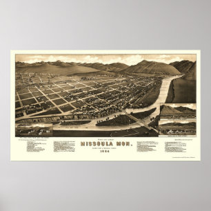 Poster Missoula, mapa panorâmico da TA - 1884