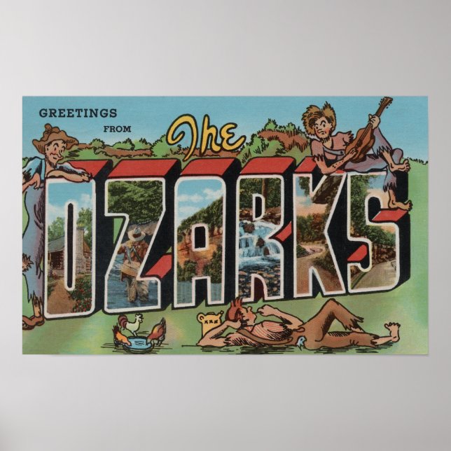 Poster Missouri - The Ozarks - Large Letter Scenes (Frente)