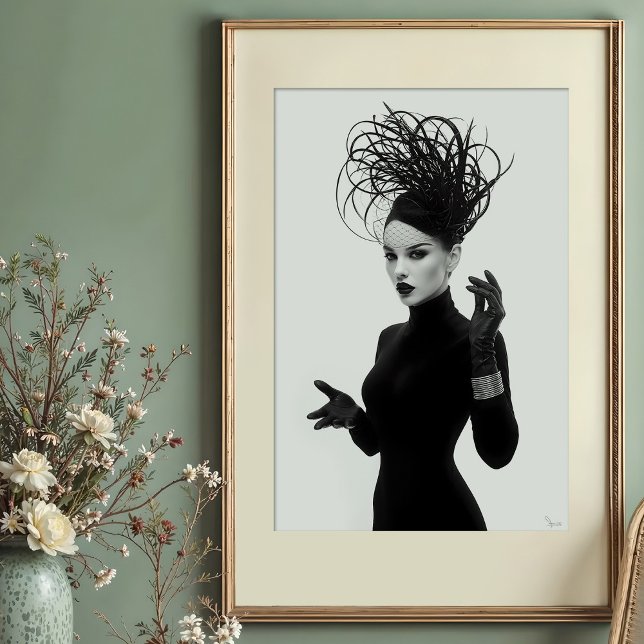 Poster Mistério Com Véu: Glamor Monocromático Avant-Garde (Criador carregado)