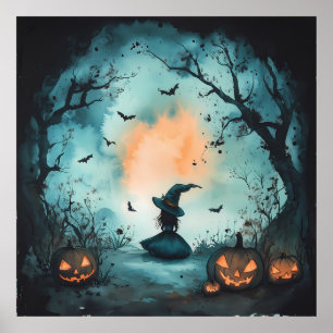 Poster Misteriosa Bruxa Pequena e Jack-O-Lanterna