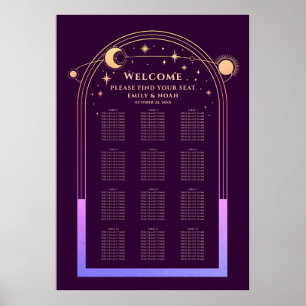 Poster Mística Arco-Íris Plum Sun Lua Estrelas Casamento