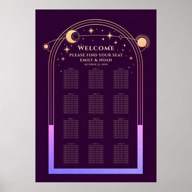 Poster Mística Arco-Íris Plum Sun Lua Estrelas Casamento (Frente)