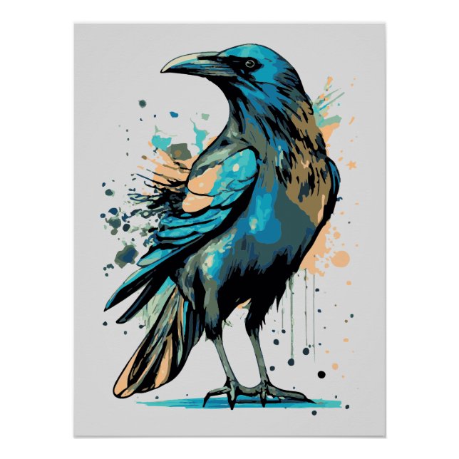 Póster Mística Crow - Ilustração Raven Preta (Frente)