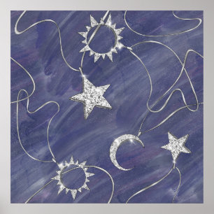 Poster Mística Encantadora Estrelas de Lua prateada Am
