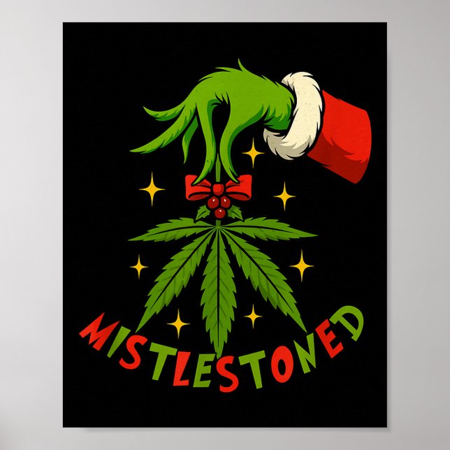Poster Mistlestoned Weed Leaf Funny Stoner Christmas  (Frente)