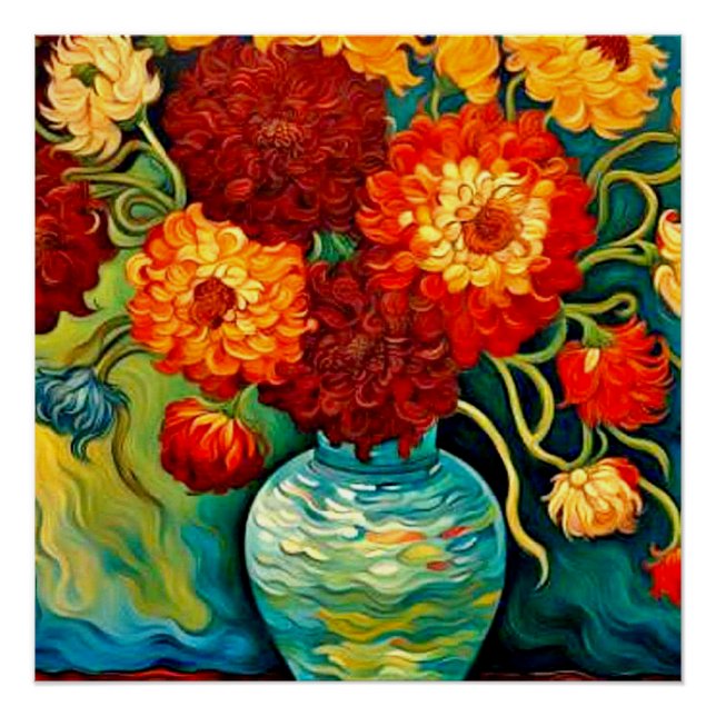 Póster Mistura de Dahlias em vaso (Frente)