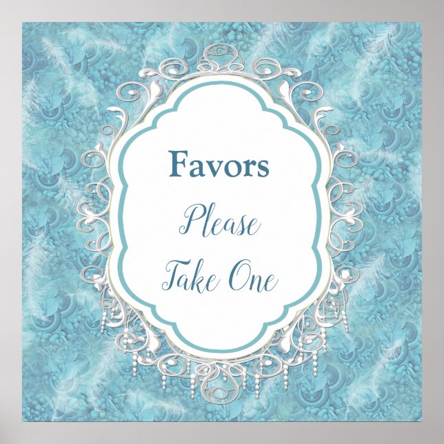 Poster Misturar Padrão Azul, Penas e Lace Branco (Frente)