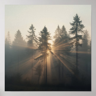 Poster Misty Forest Morning Landscape