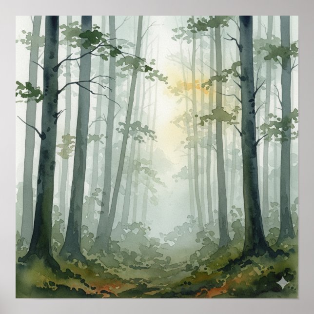 Poster Misty Forest Watercolor (Frente)