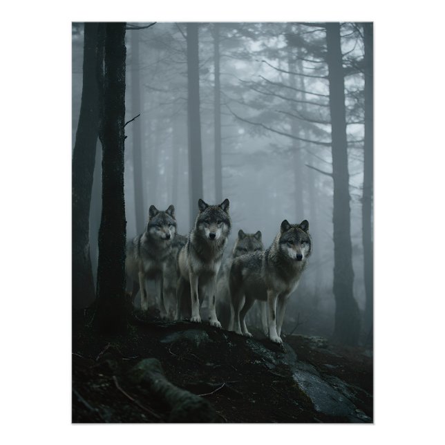 Póster Misty Forest Wolf Pack (Frente)