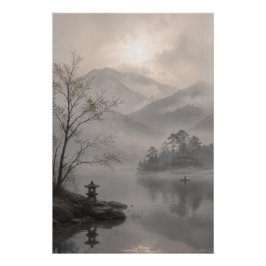 Póster Misty Japanese Mountain Wall Art Poster