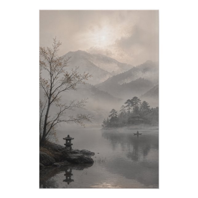 Póster Misty Japanese Mountain Wall Art Poster (Frente)