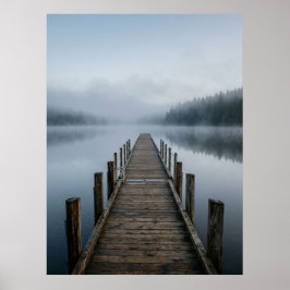 Poster Misty Lake Wooden Pier Calm View