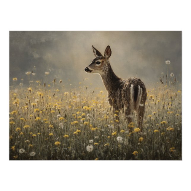 Póster Misty Meadow Fawn Nature Print (Frente)