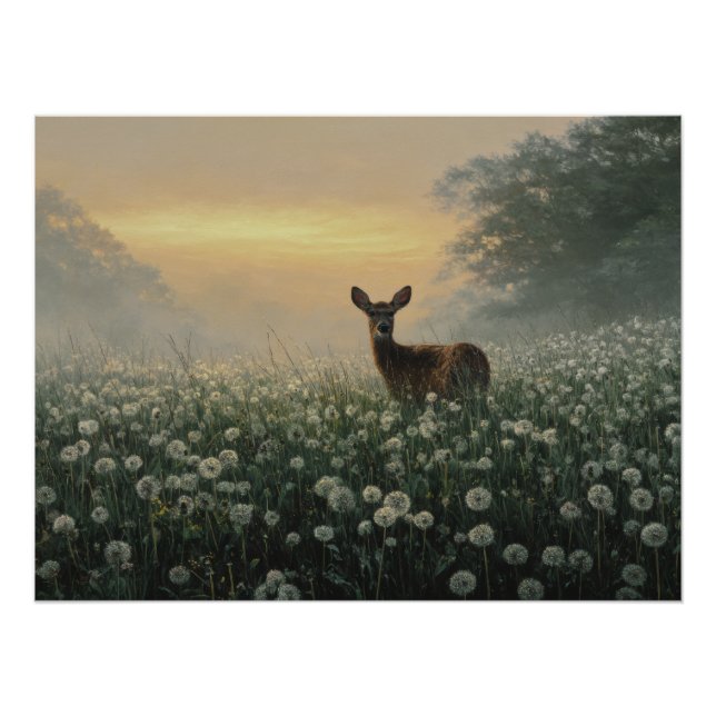 Póster Misty Morning Meadow Deer (Frente)