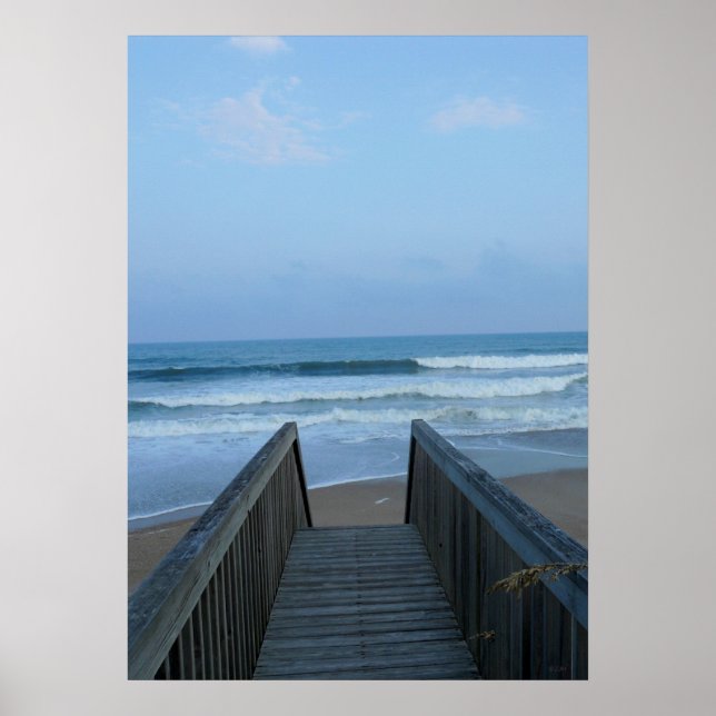 Póster Misty Morning Seashore Pier Beach Sand Foto (Frente)